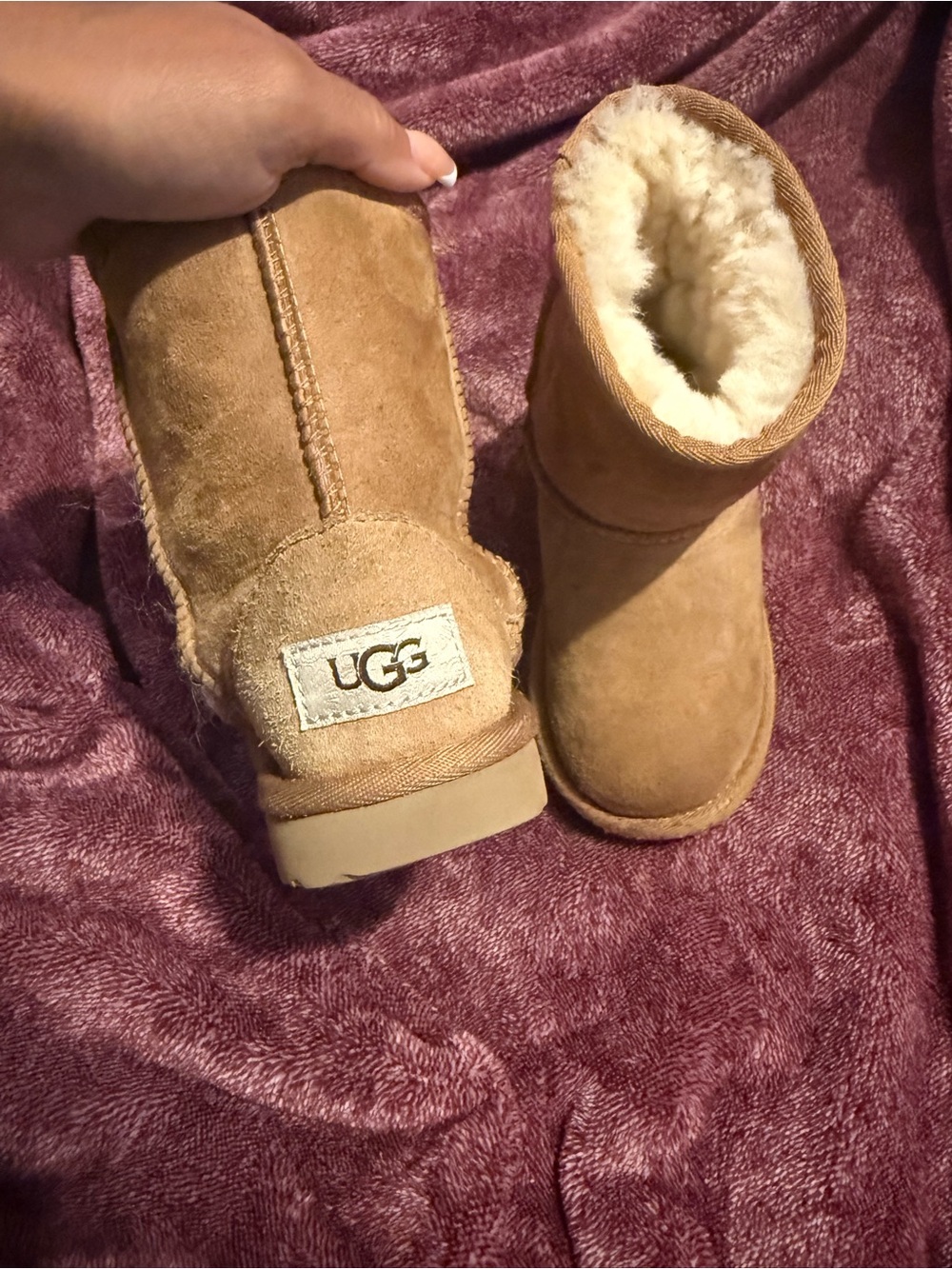 UGG Mini Shearling Boots - Chestnut Suede with Cream Lining